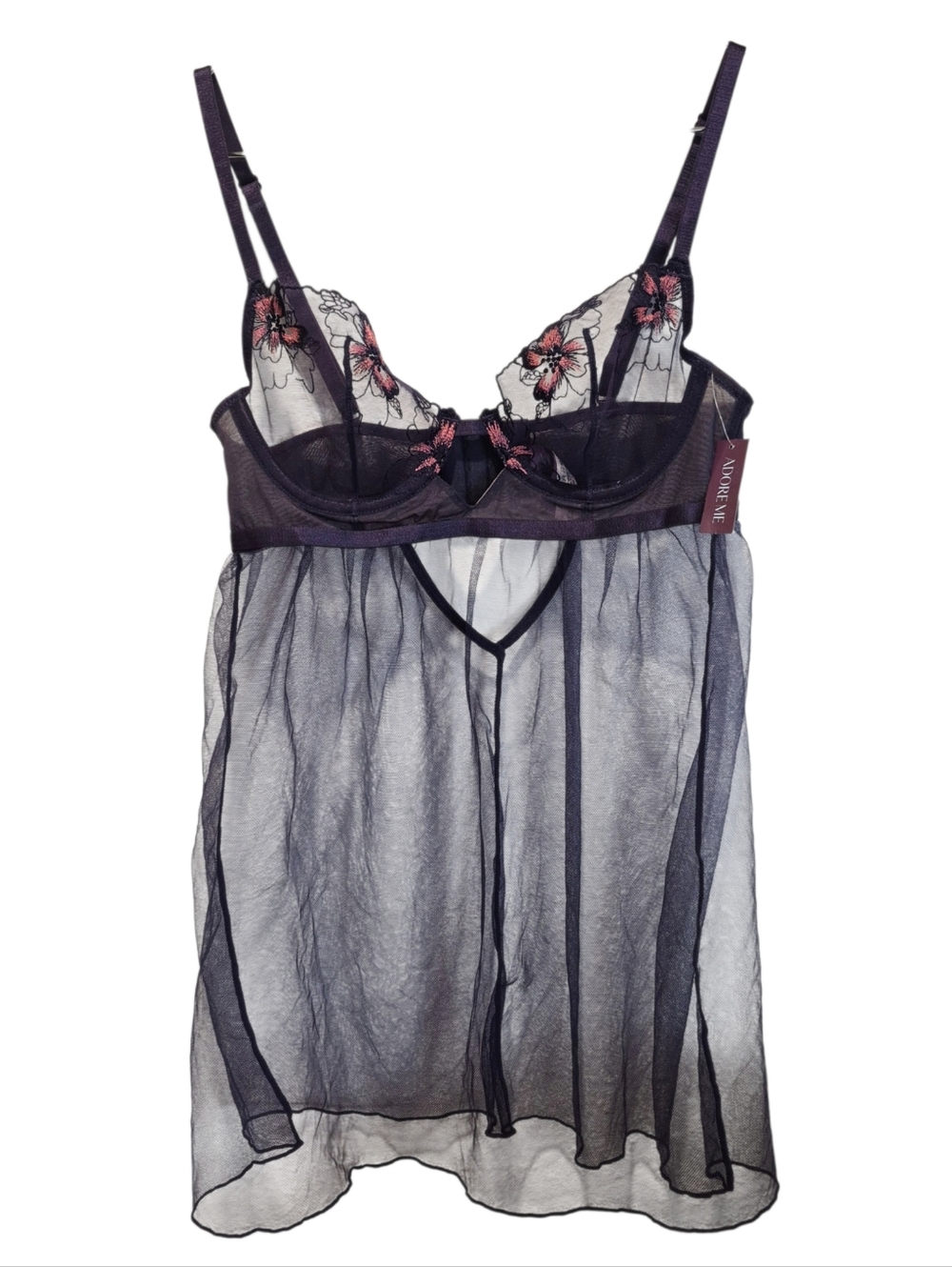 New Adore Me 32C Evening Blue Baby Doll Farah Top Only Embroidered Sheer